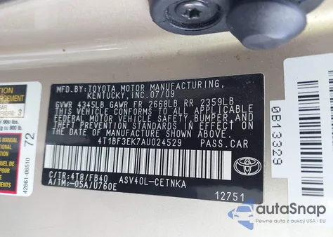 2010 Toyota Camry Le from USA, damaged, VIN 4T1BF3EK7AU024529